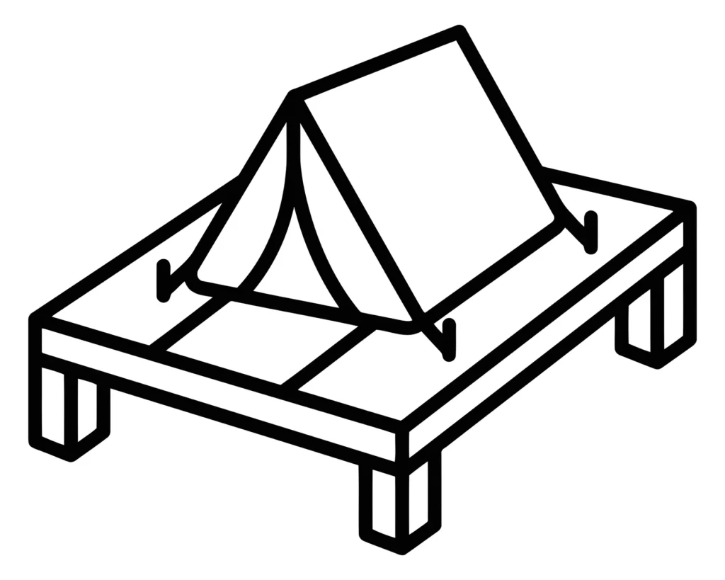 camping tent on wooden platform icon
