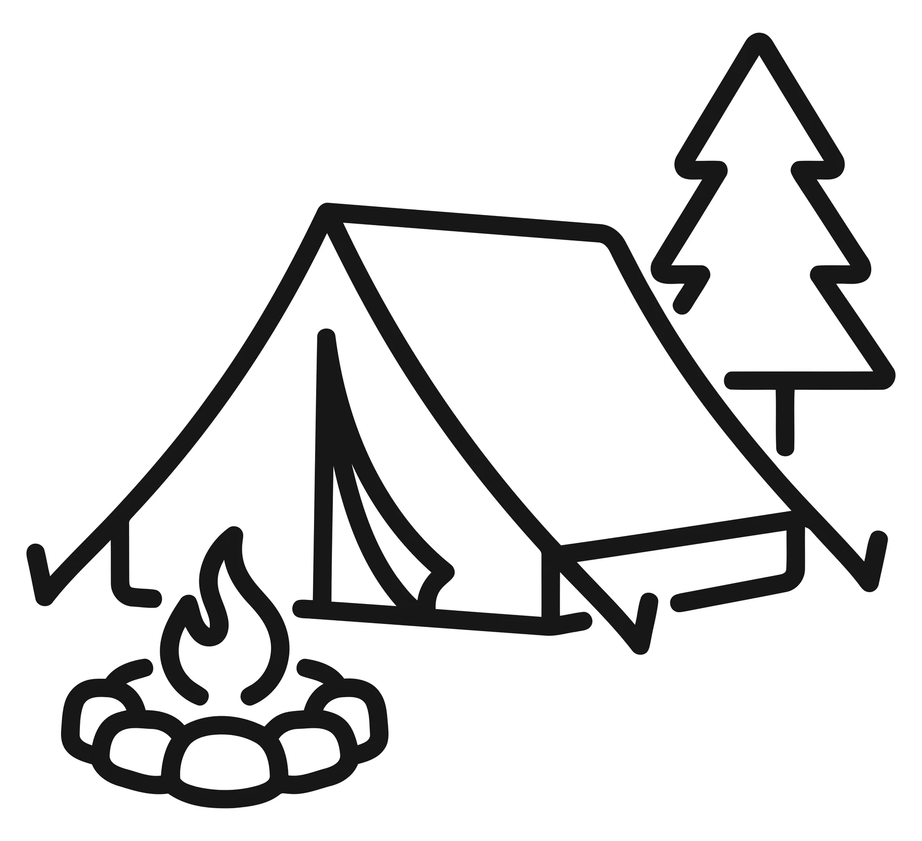 Camping Tent with Campfire and Tree Icon
