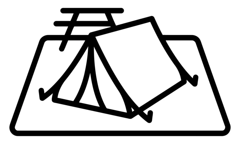 Camping Tent and Picnic Table Line Art Icon