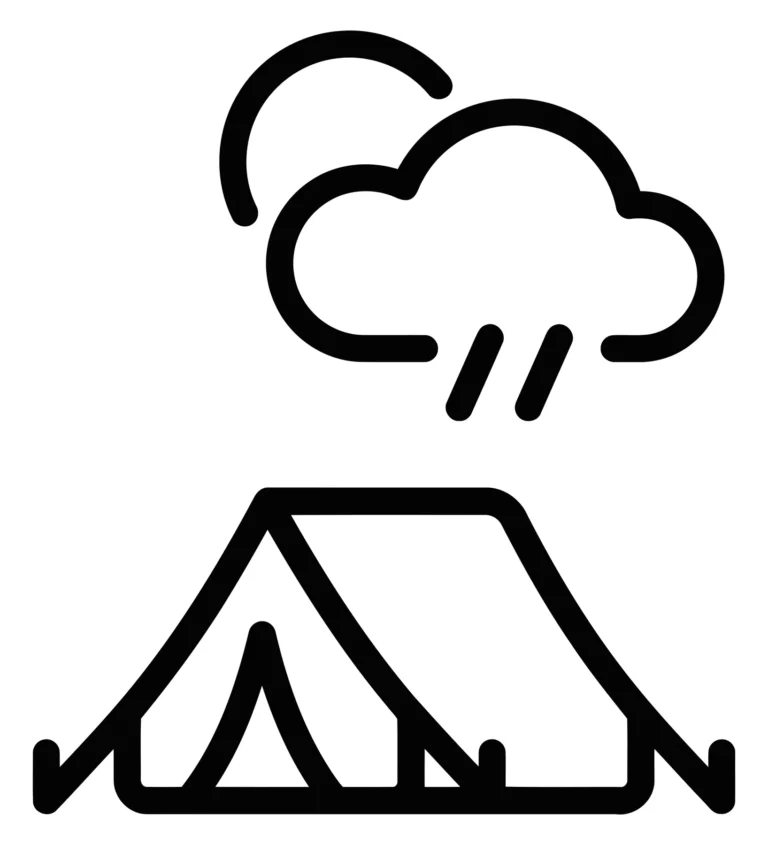 camping tent with weather icon showing sun and rain clouds for outdoor conditions