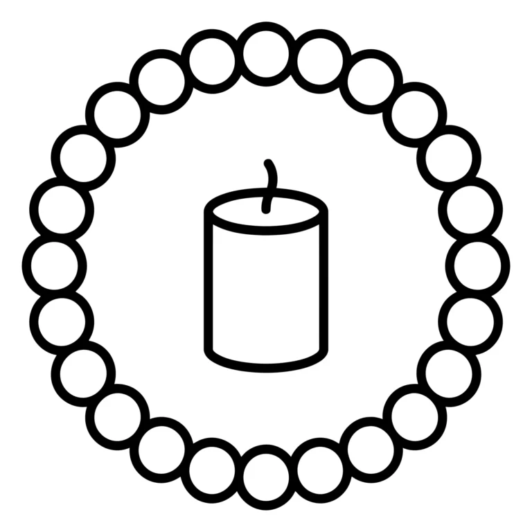 candle surrounded by a circular bead frame