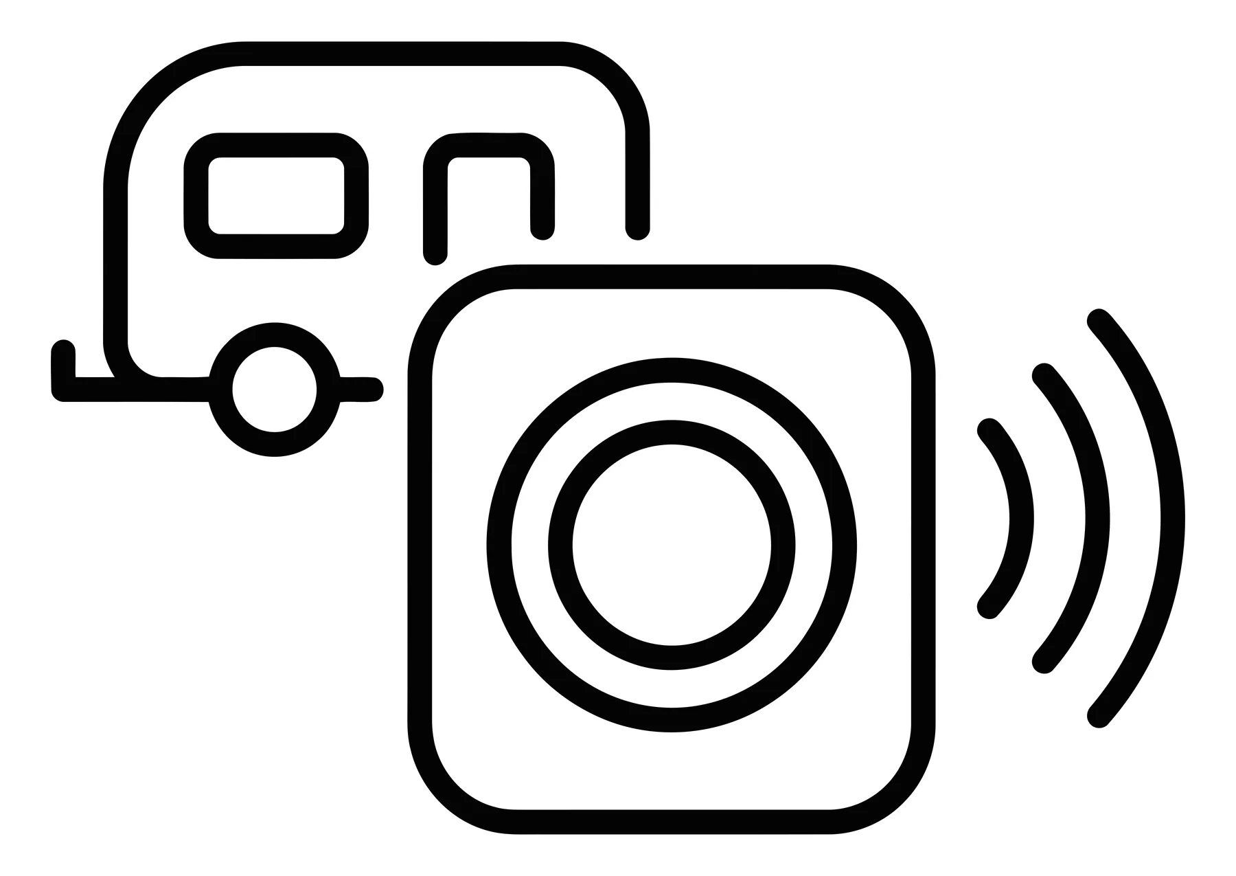 caravan trailer icon with a wireless signal symbol