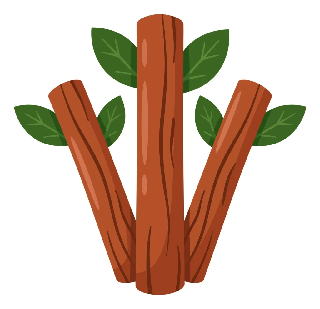 cartoon tree trunks with green leaves isolated on white background