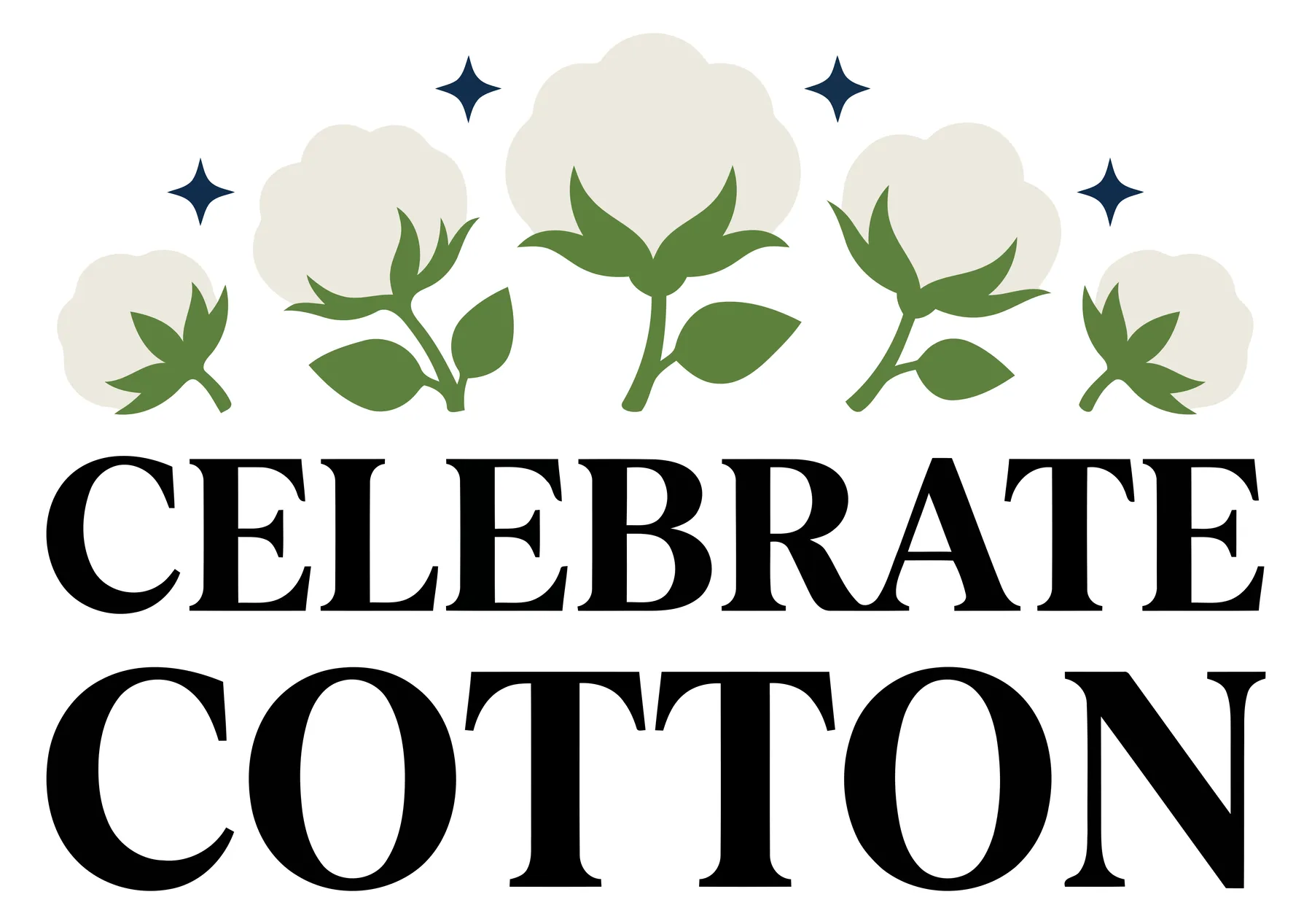 Celebrate Cotton Logo with Cotton Bolls and Leaves