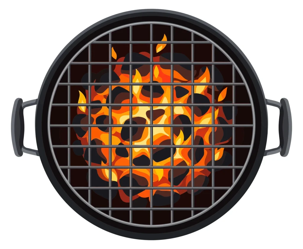 charcoal grill with burning hot coals