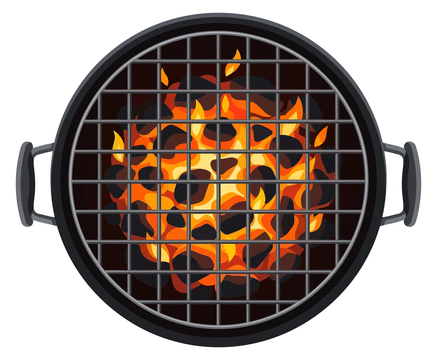 Black Charcoal Grill with Burning Hot Coals