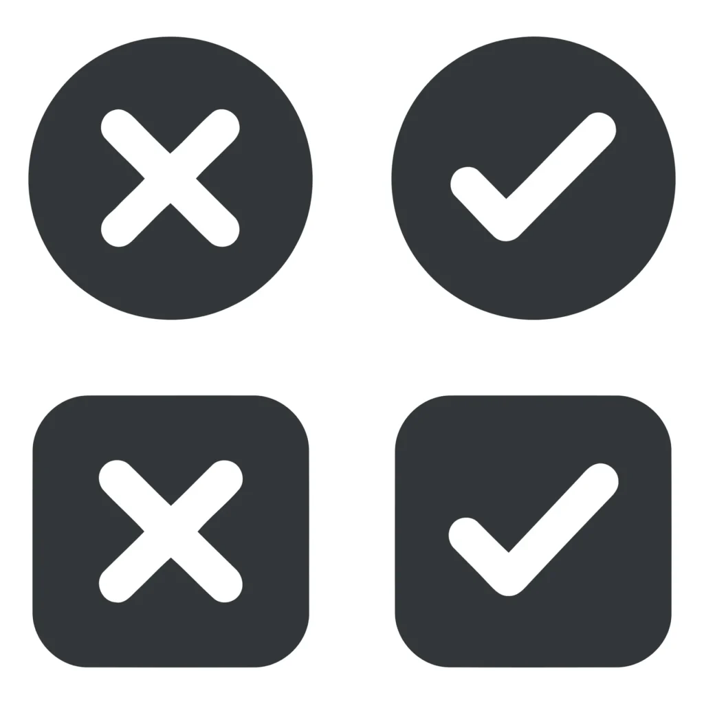 check mark and cross icons in circle and square shapes