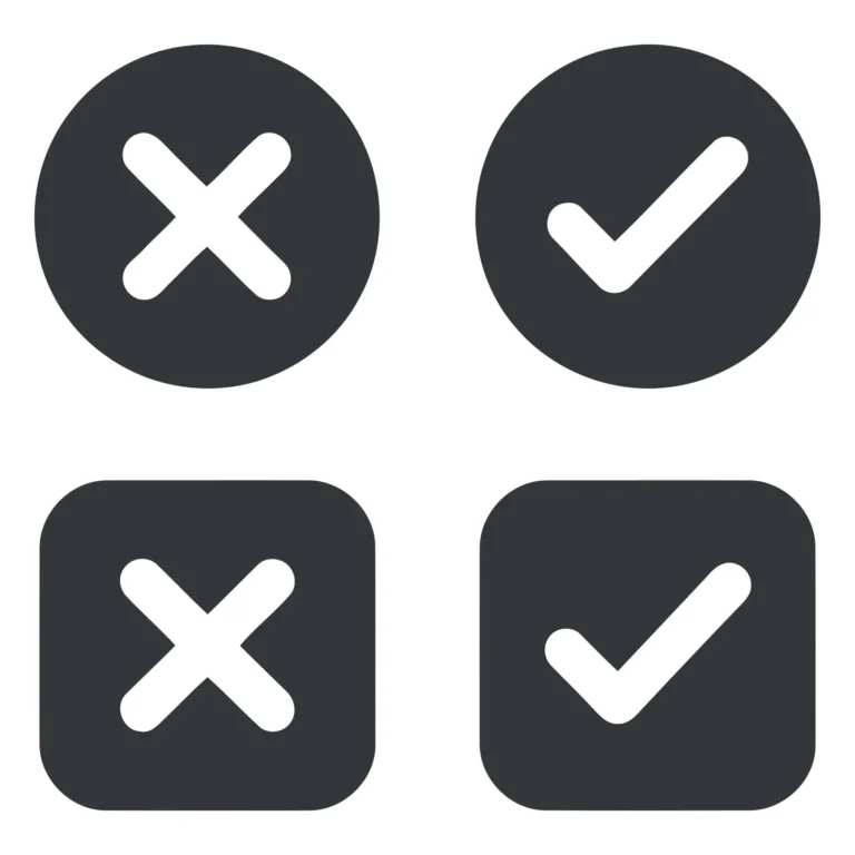 check mark and cross icons in circle and square shapes