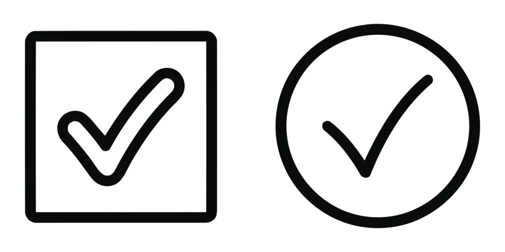 check mark icons in square and circle frames