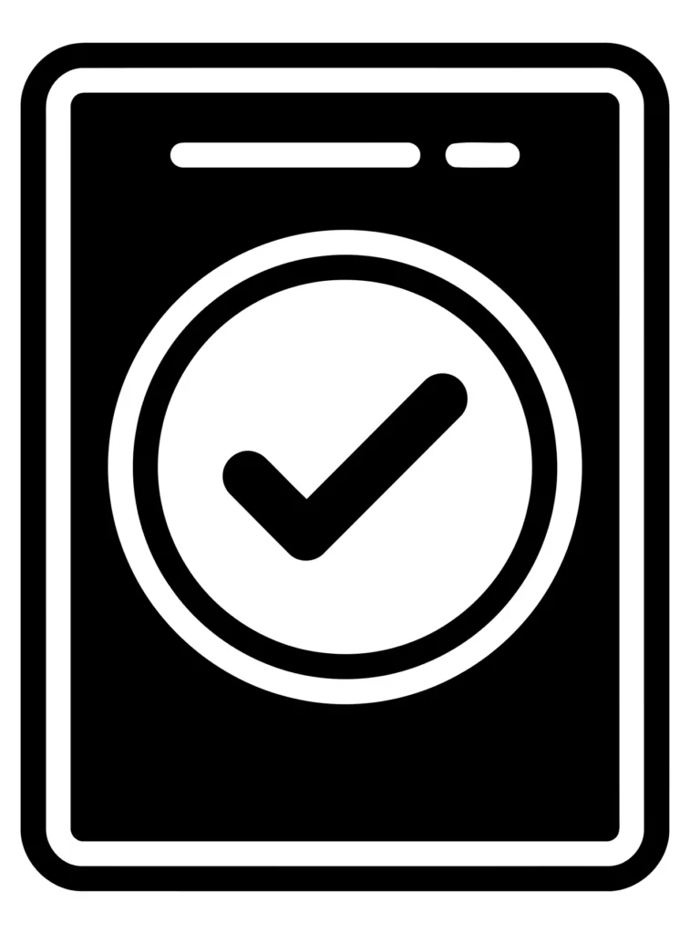 checkmark inside a rounded rectangle icon, symbol of approval or completion
