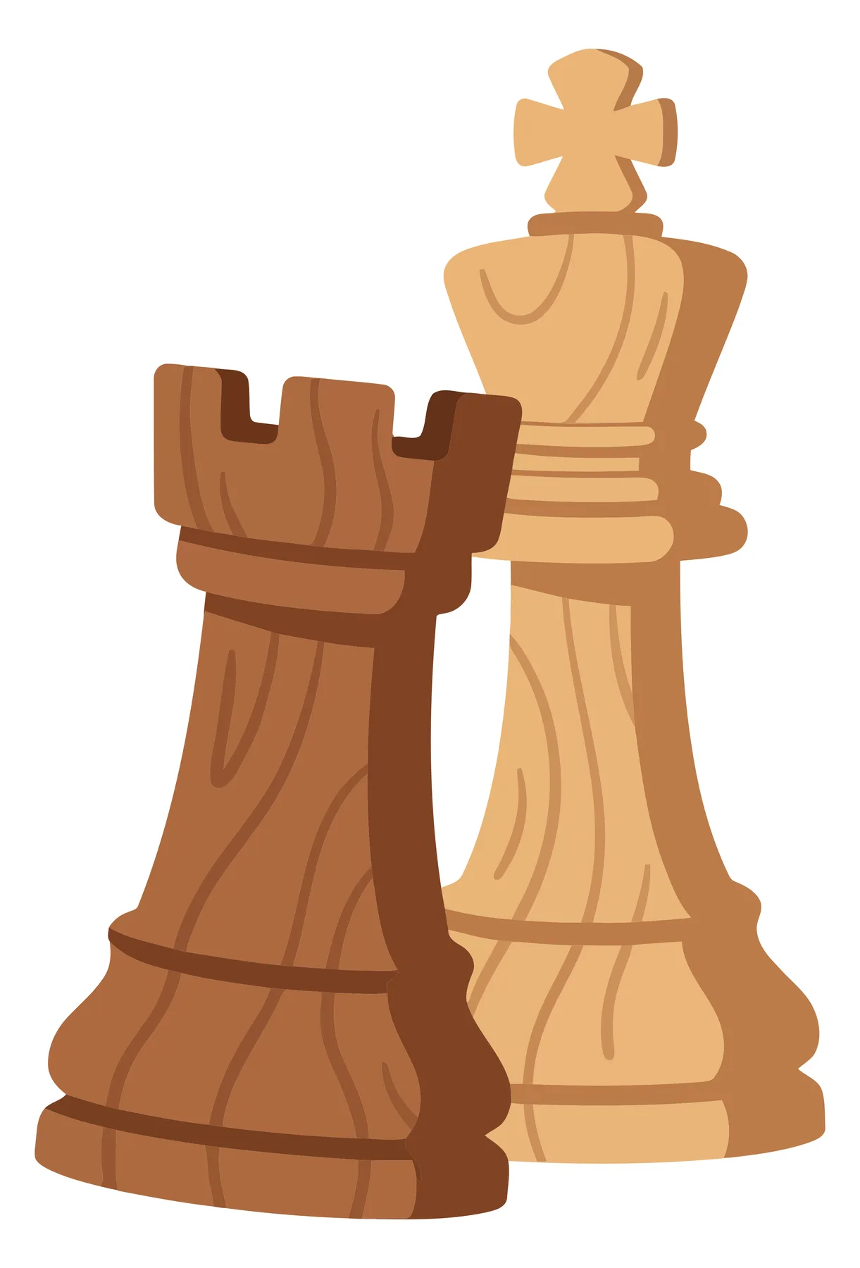 Wooden Chess Rook and King Pieces Illustration