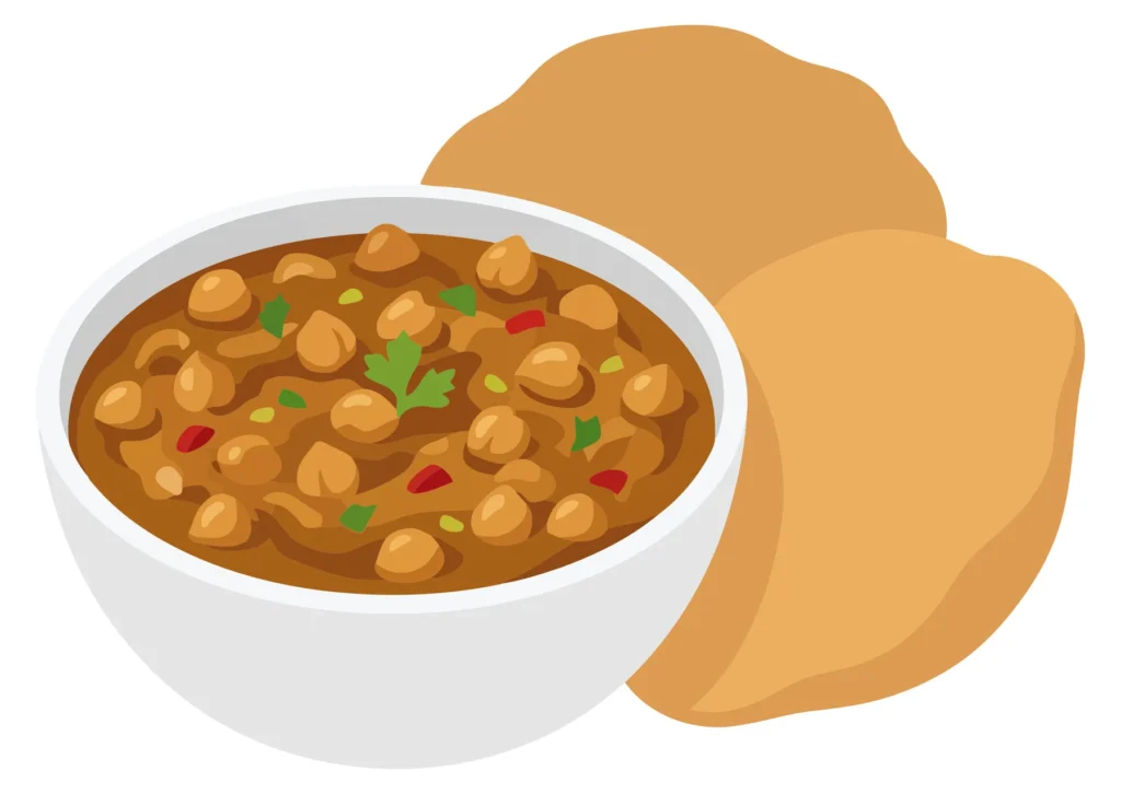 chole bhature, a famous north indian punjabi dish consisting of spicy chickpea curry and fluffy fried bread