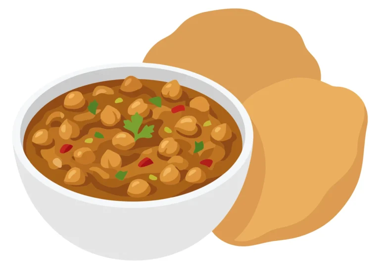 chole bhature, a famous north indian punjabi dish consisting of spicy chickpea curry and fluffy fried bread