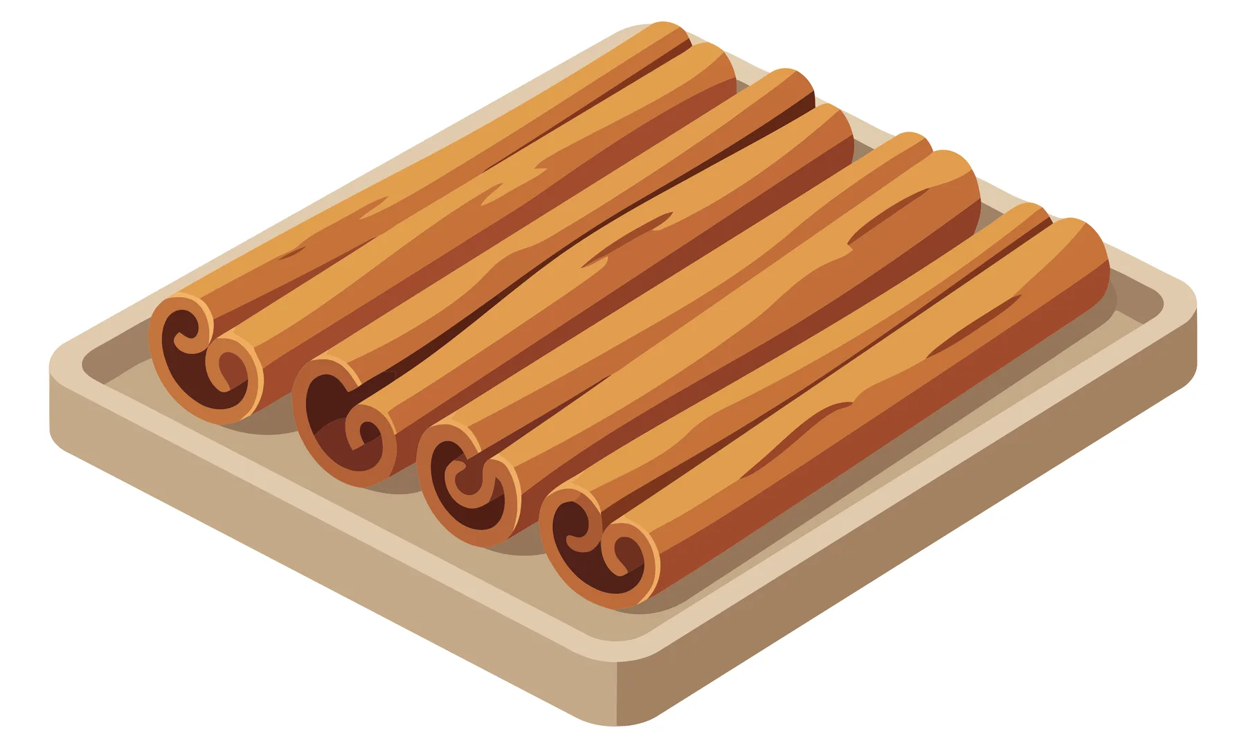 cinnamon sticks on a tray isolated on white background