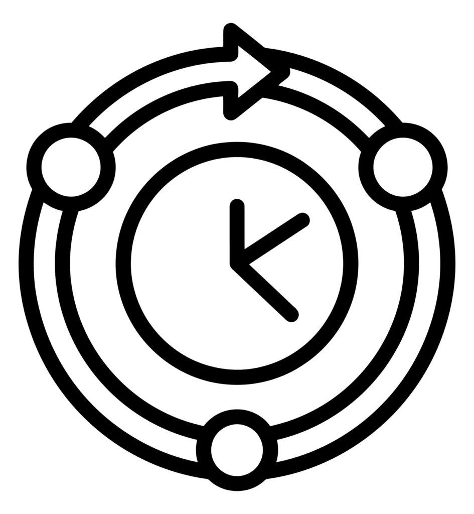 circular process icon with clock and rotating arrows
