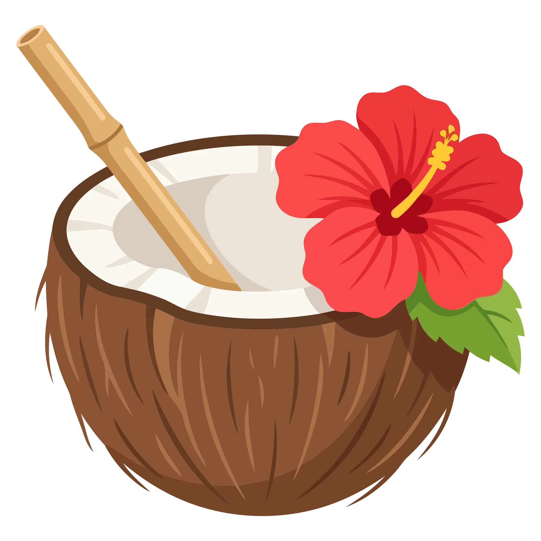 Tropical Coconut Drink with Hibiscus Flower and Straw