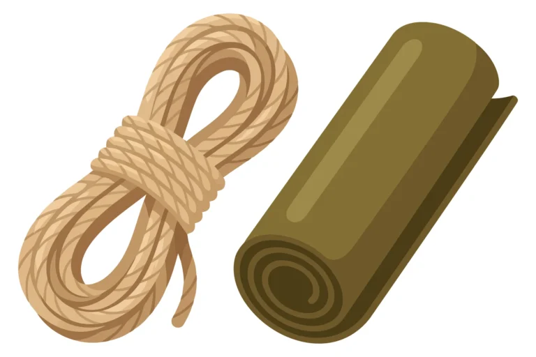 Coiled Brown Rope and Rolled Fabric Illustration
