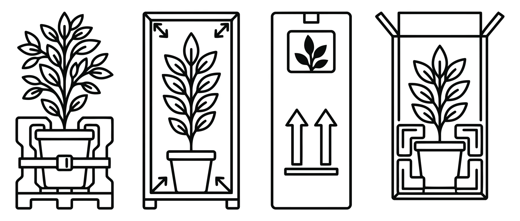 Line Art Icons of Plant Shipping and Packaging Solutions