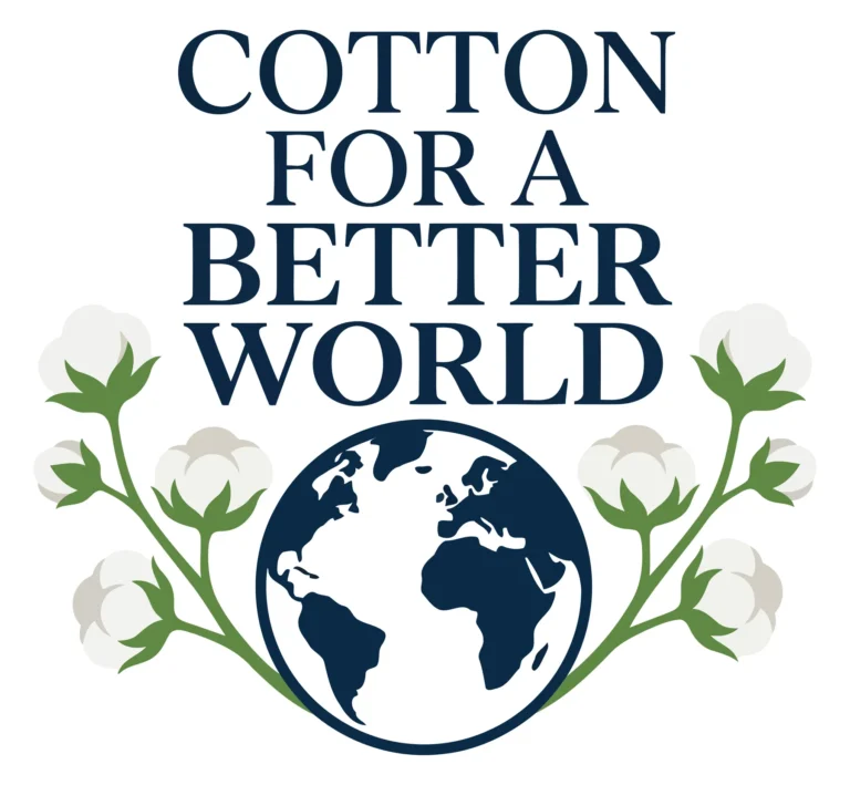 cotton for a better world logo with globe and cotton bolls
