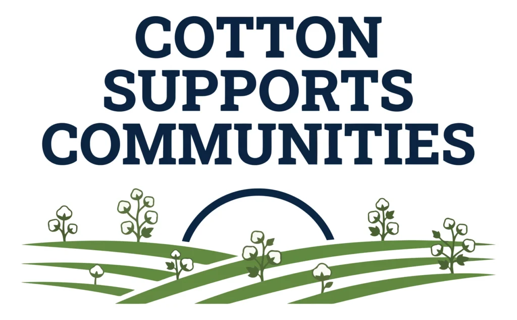 cotton supports communities logo with field and sunrise illustration