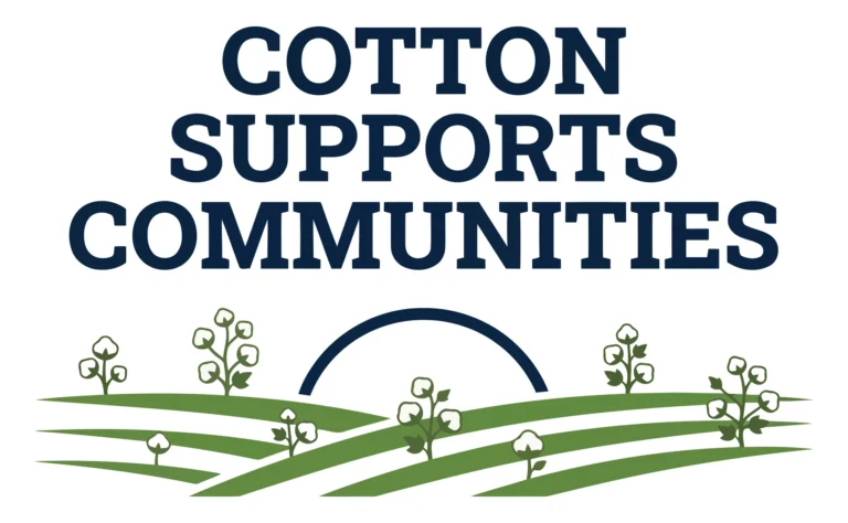 Cotton Supports Communities Logo with Field and Sunrise Illustration