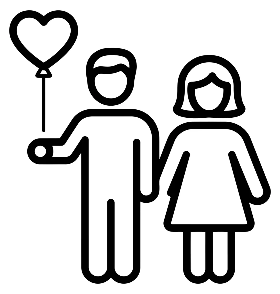 couple holding a heart shaped balloon icon