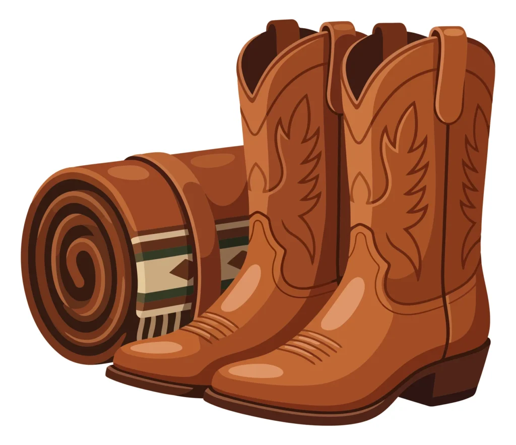cowboy boots and rolled blanket