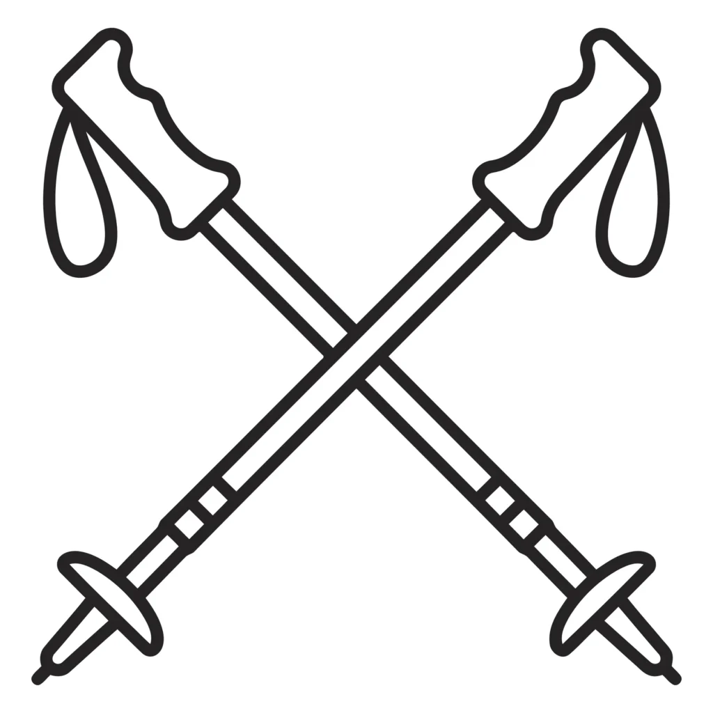 crossed trekking poles line icon