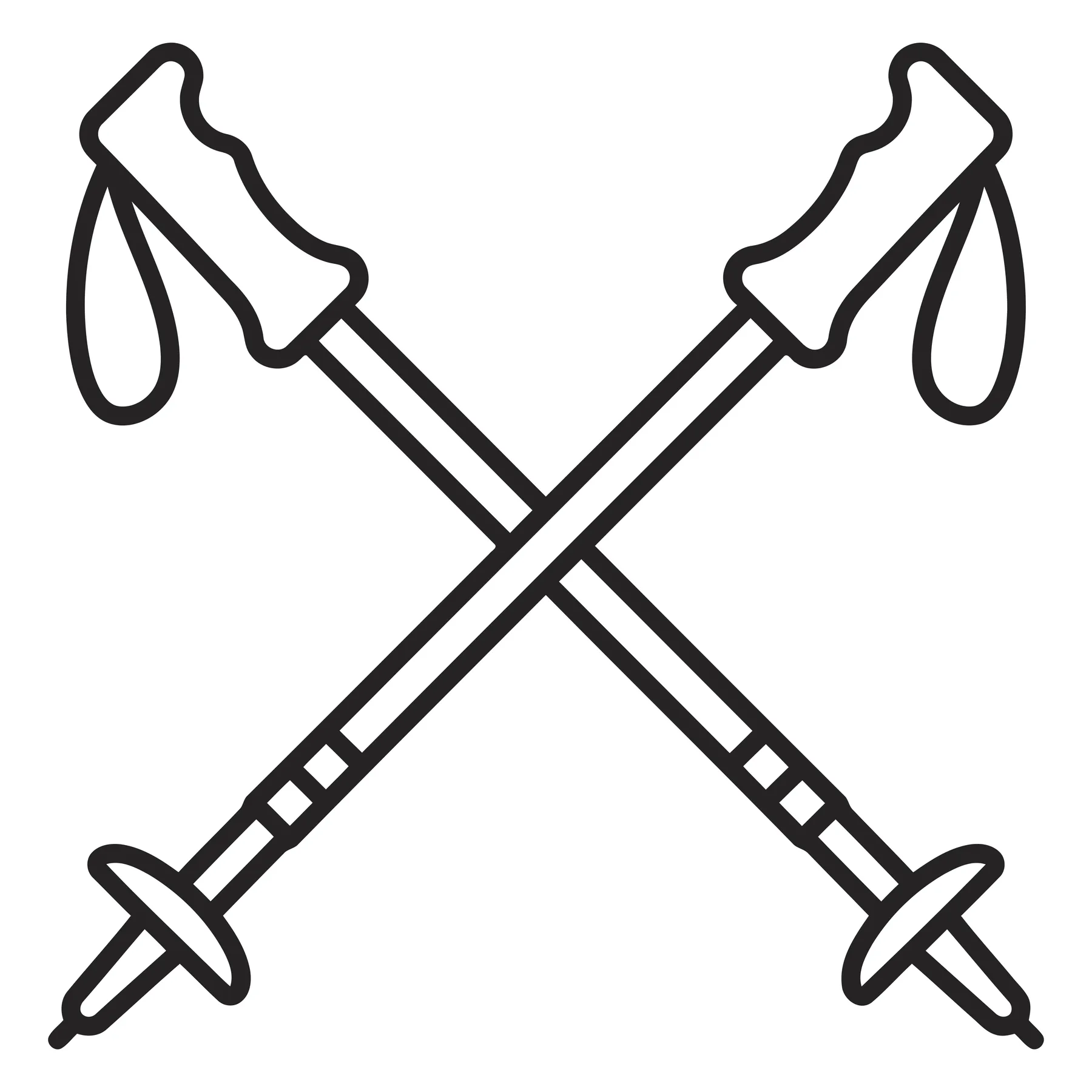 Crossed Trekking Poles Line Art Icon