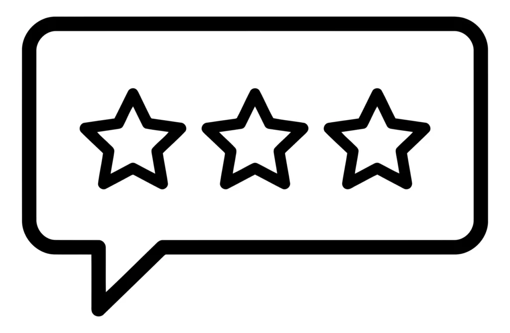 customer review speech bubble with three stars icon
