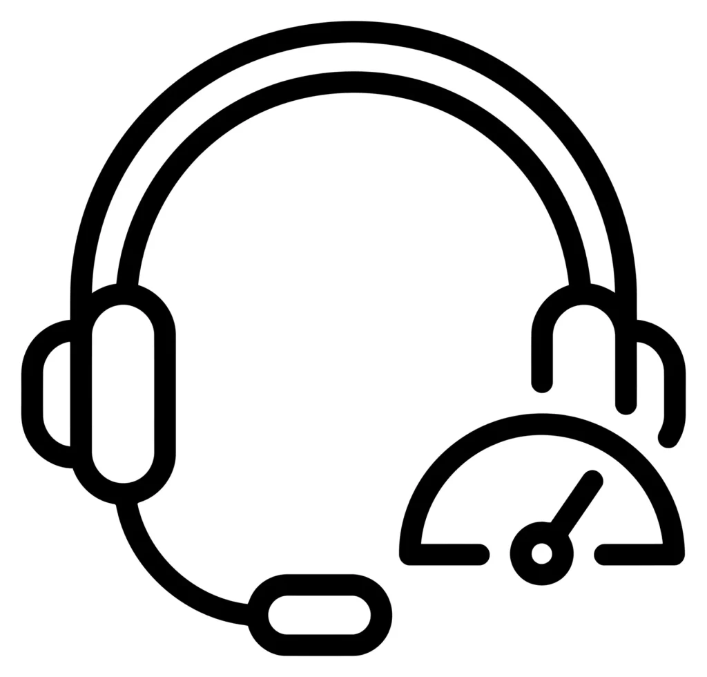 customer support headset icon with a speed gauge symbol