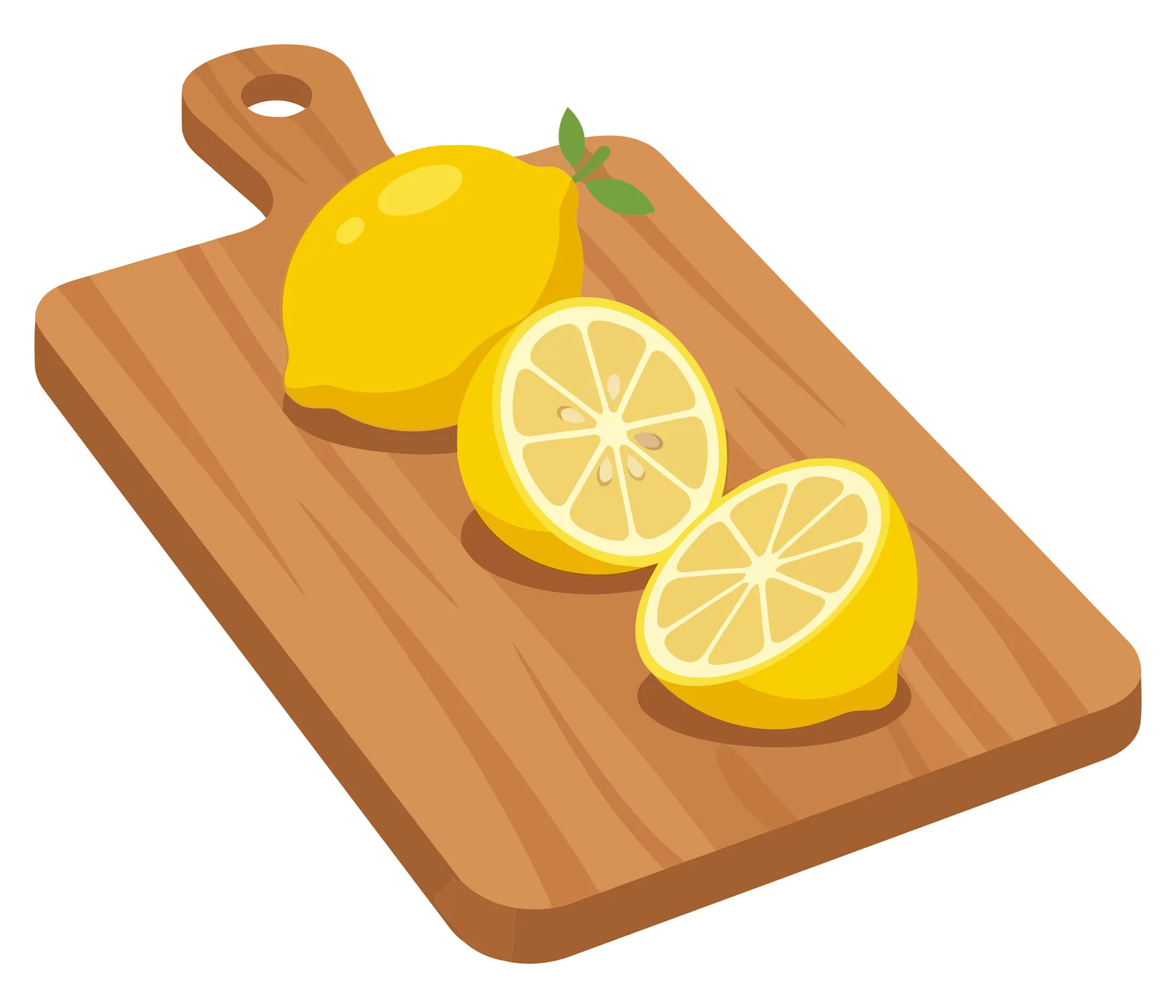 cutting board with a whole lemon and two lemon halves