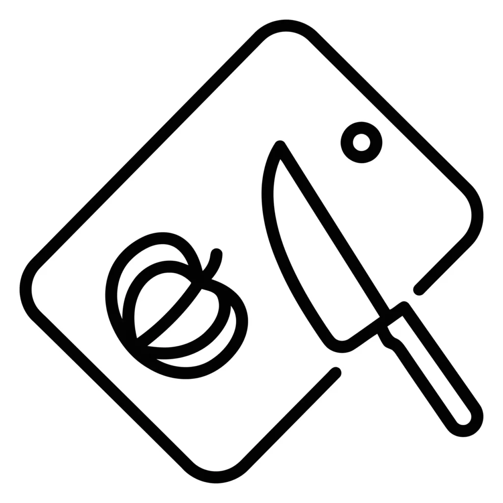cutting board with knife and apple icon