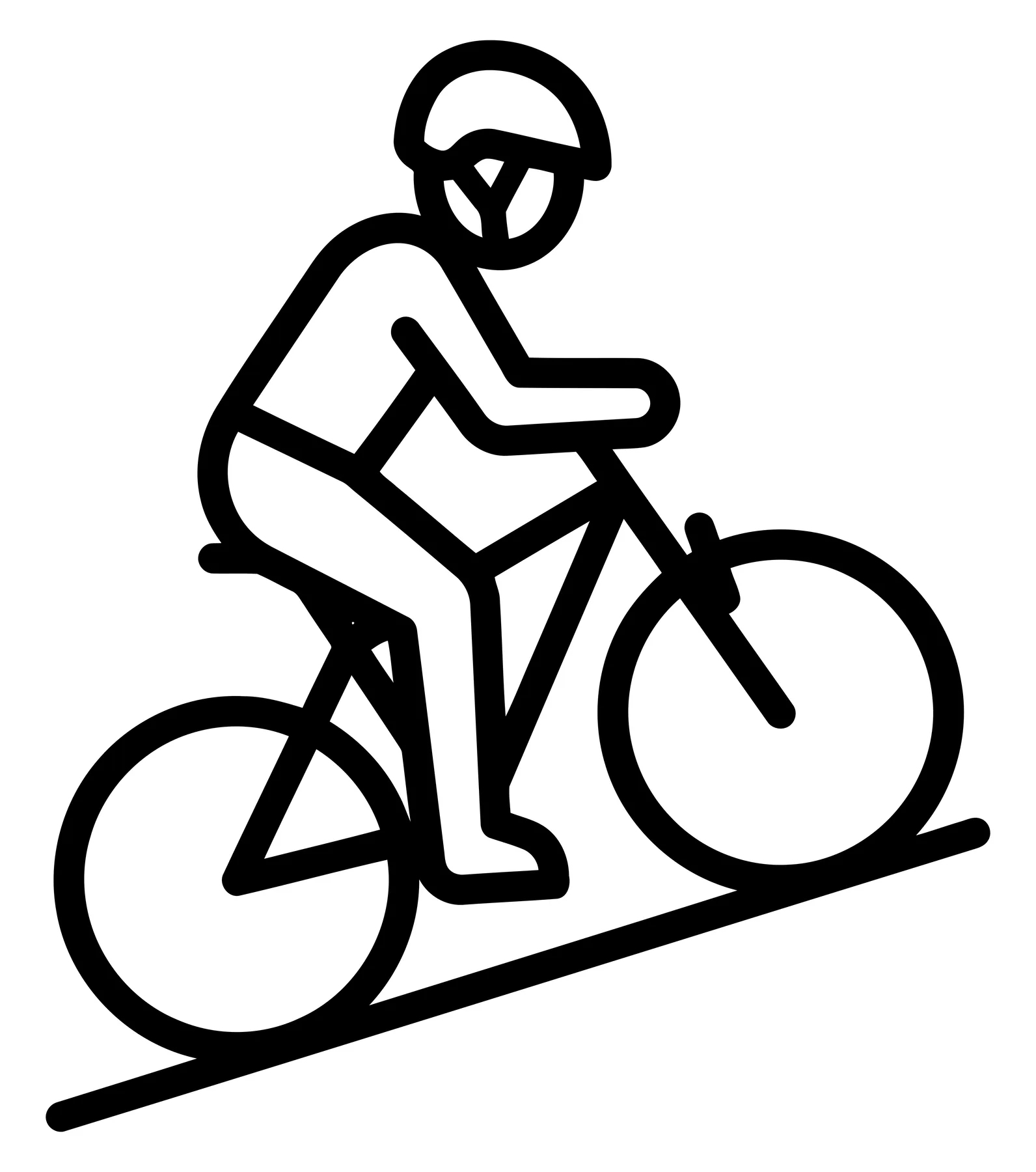Cyclist riding bicycle uphill on a slope vector icon
