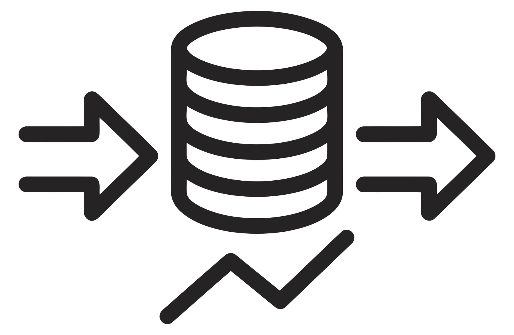 Database and Data Processing Icon with Trend Line