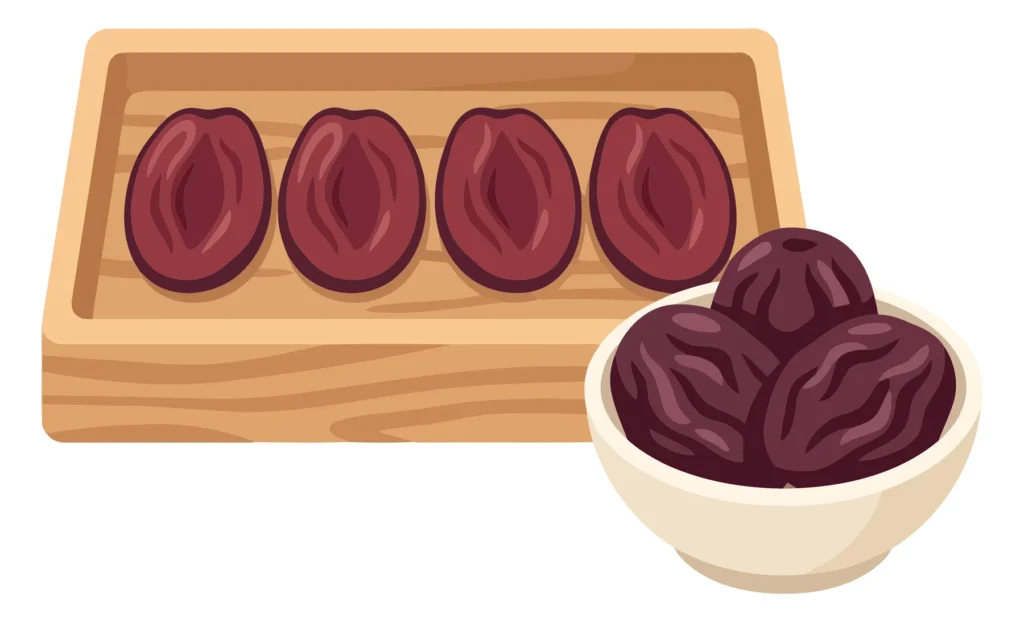 Dates Fruit In Wooden Tray And Ceramic Bowl Illustration Vector dates fruit in wooden tray and ceramic bowl illustration vector
