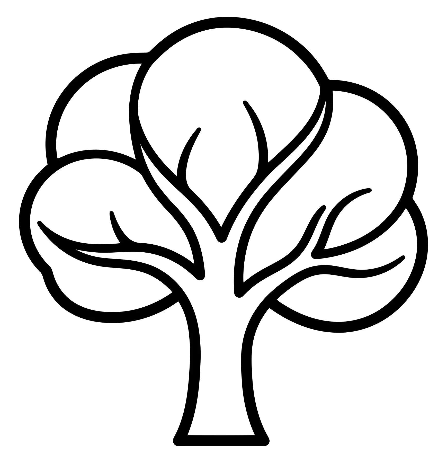 Black and White Deciduous Tree Line Art Icon