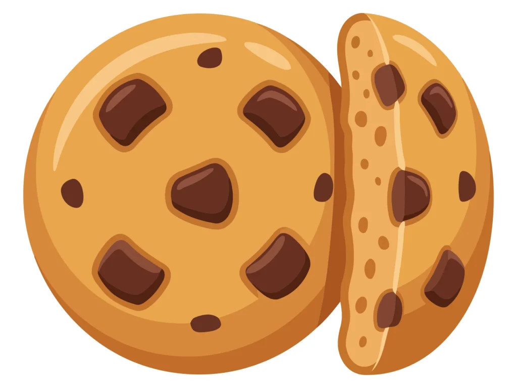 delicious chocolate chip cookie with a broken piece next to it
