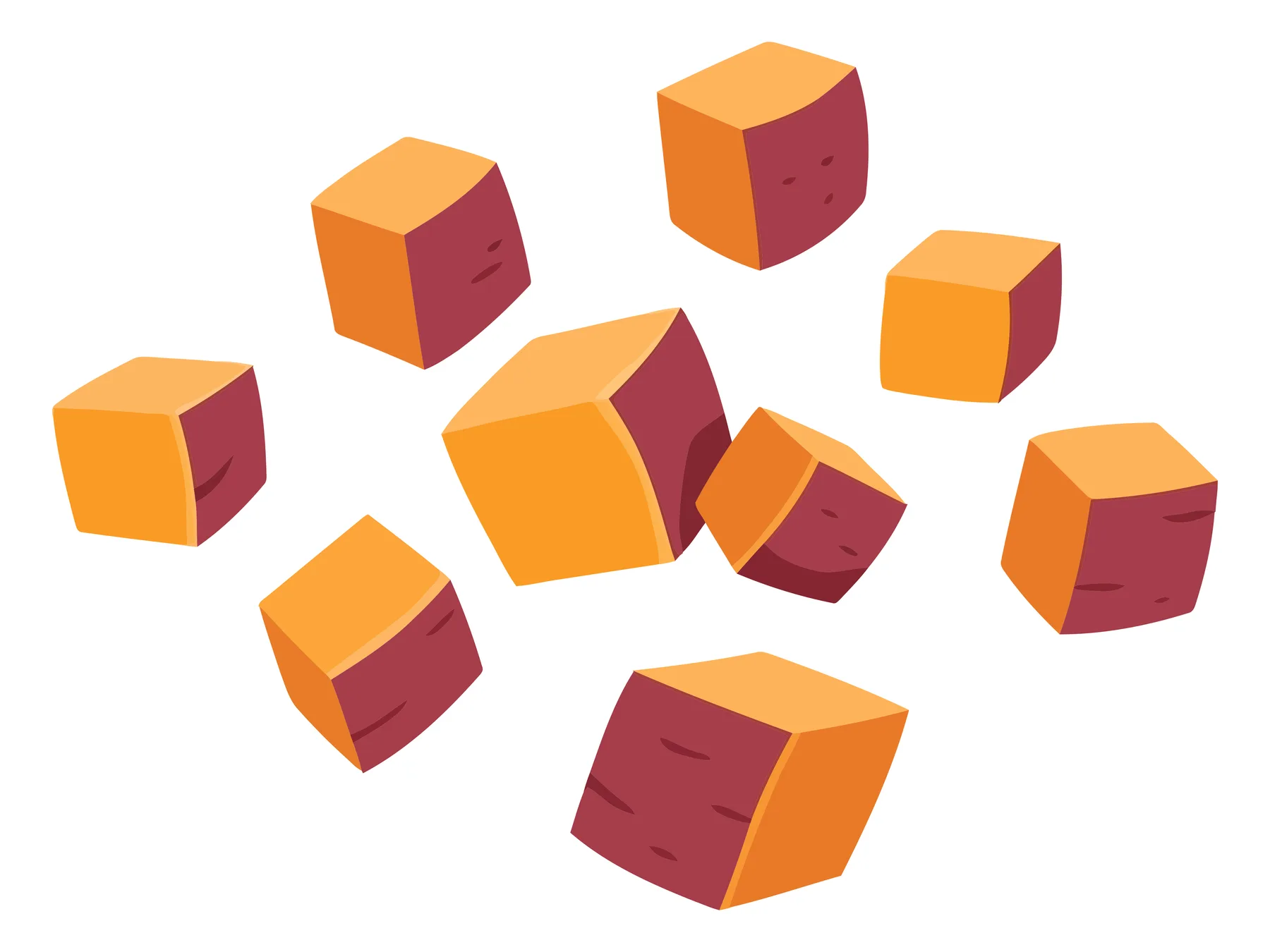 Colorful diced sweet potato cubes illustration