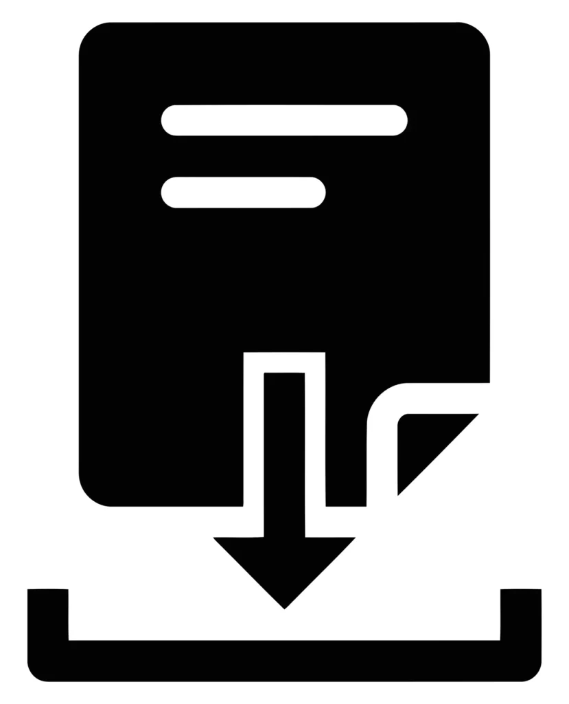 document download icon, file with arrow pointing down into a tray, flat vector illustration