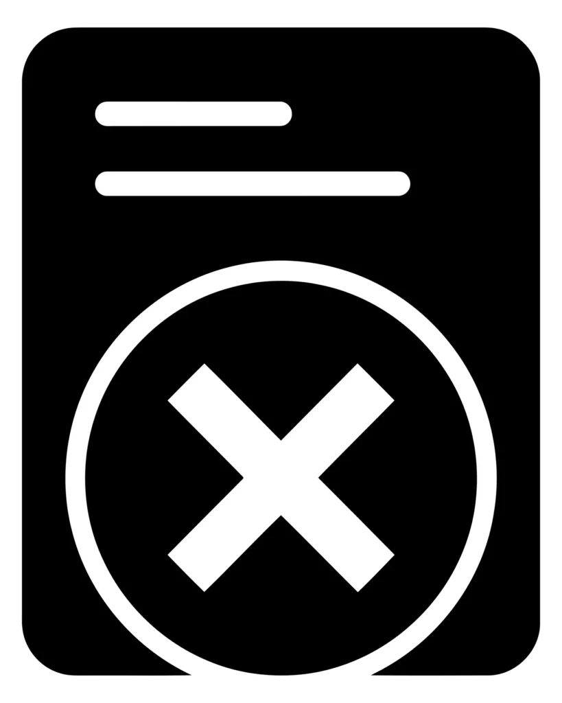 document file icon with a cross mark, representing a rejected or deleted file, flat vector illustration