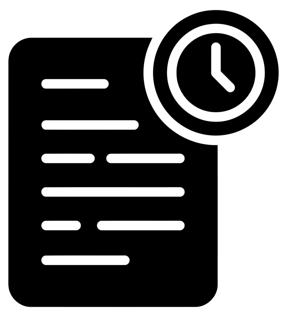 document with a clock icon, representing a scheduled task or deadline