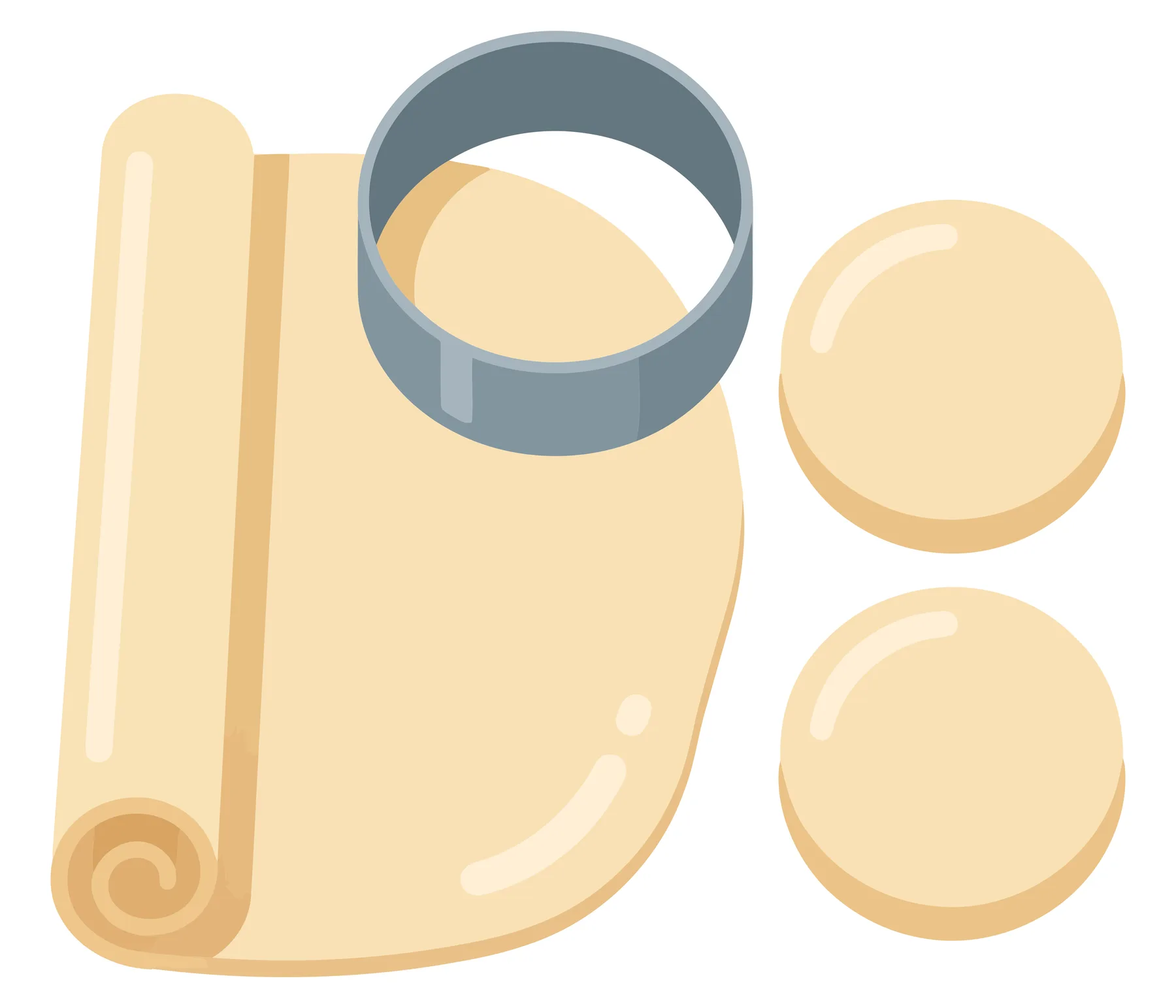 dough roll with cookie cutter and cut dough circles, vector illustration
