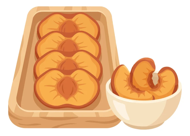 dried peach halves on wooden tray and slices in bowl, healthy fruit snack
