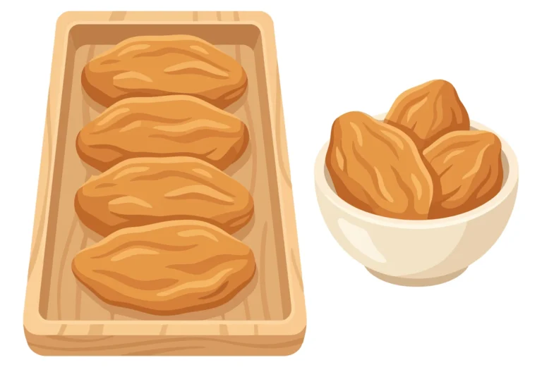 dried persimmon or figs on a wooden tray and in a small white bowl isolated on white background