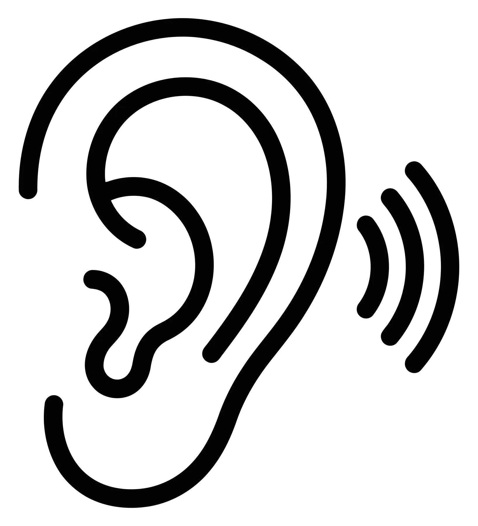 Black Ear Icon with Sound Waves Vector Illustration