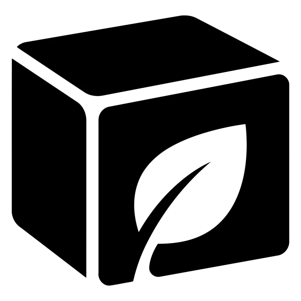 ecofriendly cube icon with a leaf symbol, representing sustainable packaging and green logistics