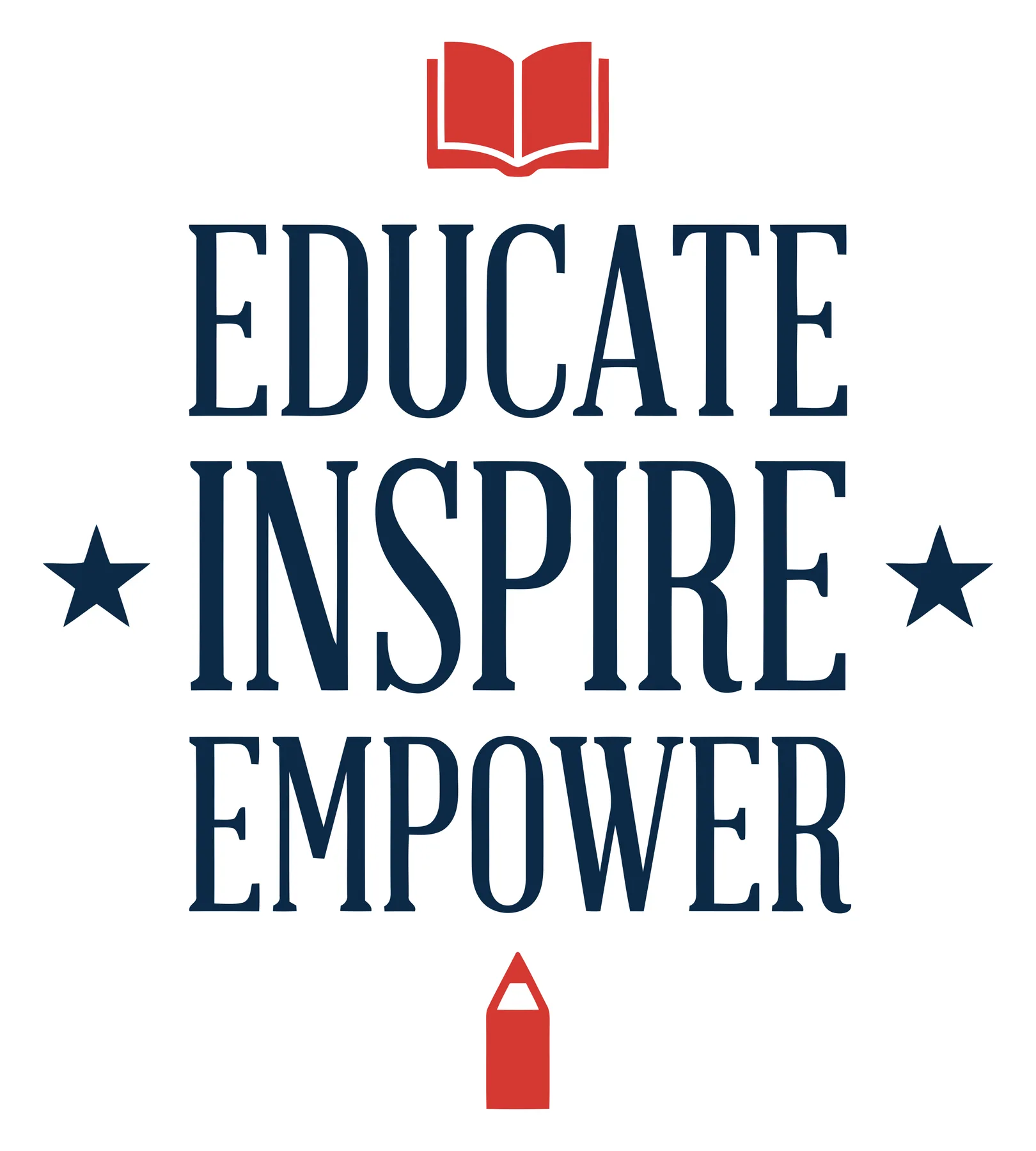 Educate Inspire Empower Typography Logo with Book and Pencil