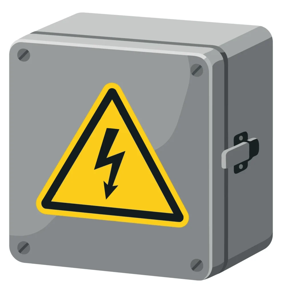 electrical junction box with high voltage warning sign