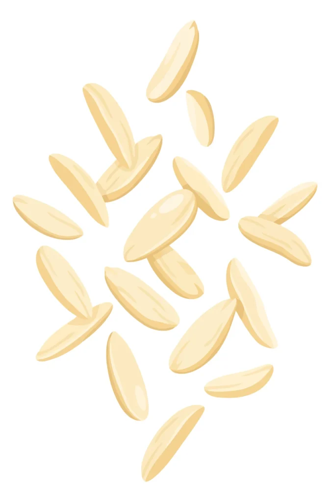 falling slivered almonds illustration, blanched almond slices